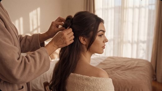 Makeup brushes and palette laid out for a bridal look